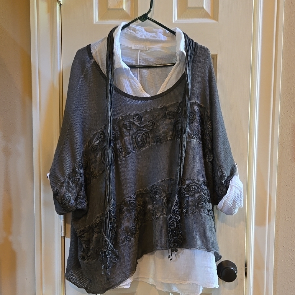 Gray Women's Sweater with Embroidered Details